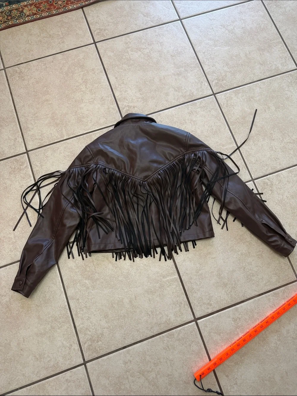 Cropped Brown Leather Fringe Jacket - Women - Picture 6 of 6